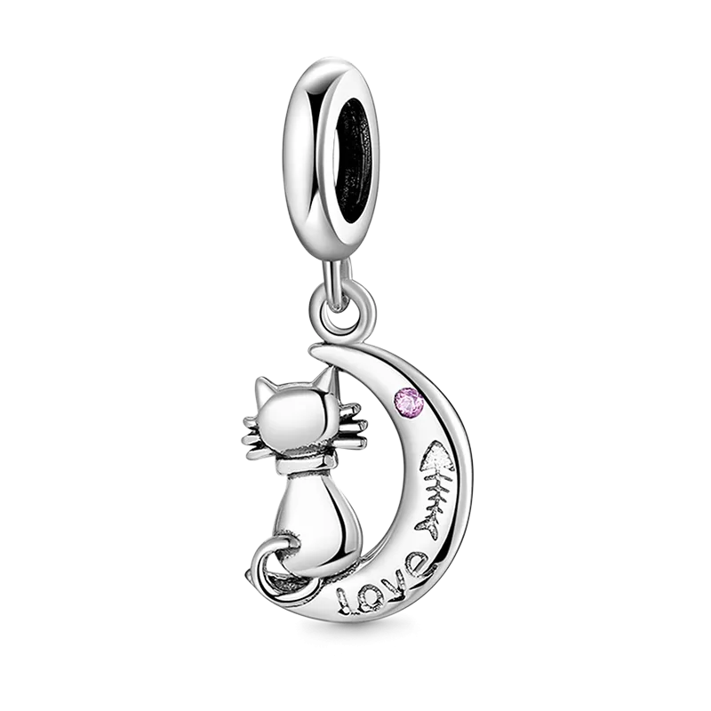 Ciondolo Gatto E Luna In Argento 925