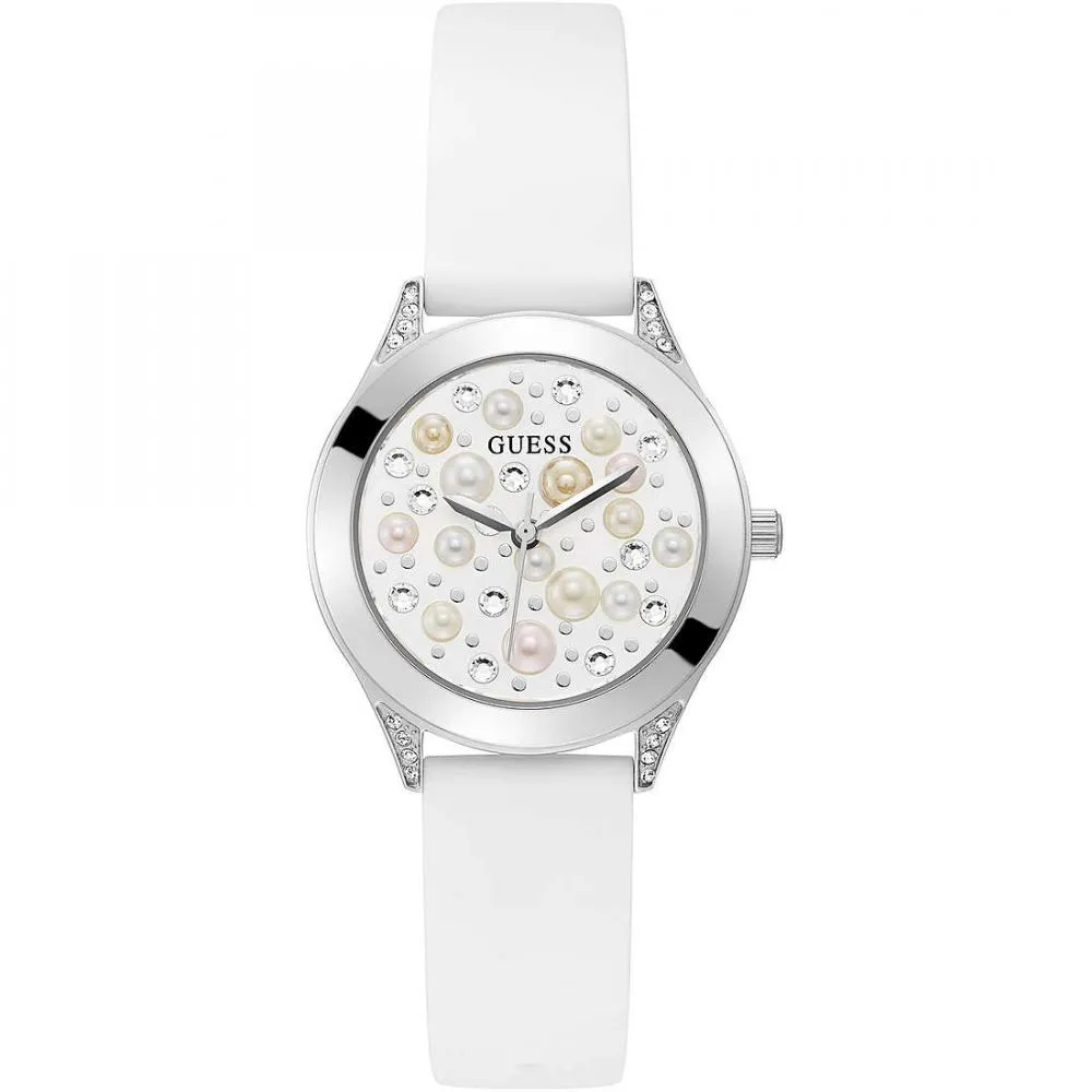 Orologio Donna GUESS PEARL GW0381L1 Silicone Bianco Swarovski NEW