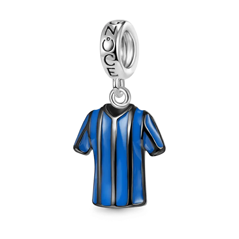 Charm Ciondolo Maglia Calcio Nera Azzura In Argento 925