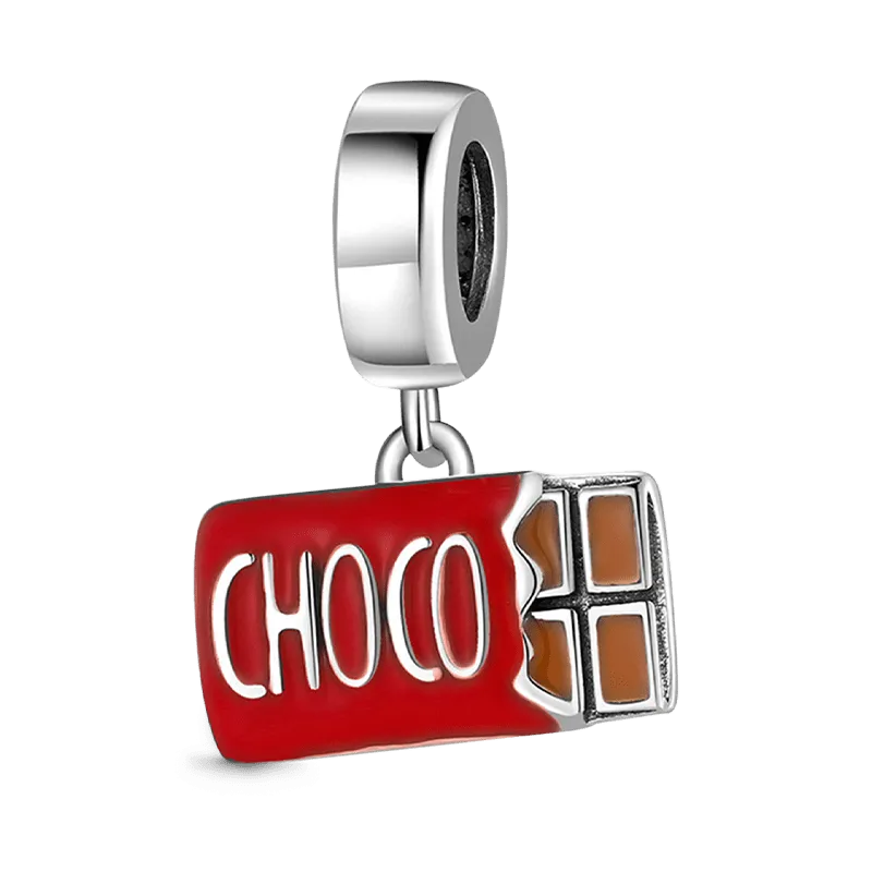 Charm Ciondolo Cioccolato in Argento 925 con smalti rossi