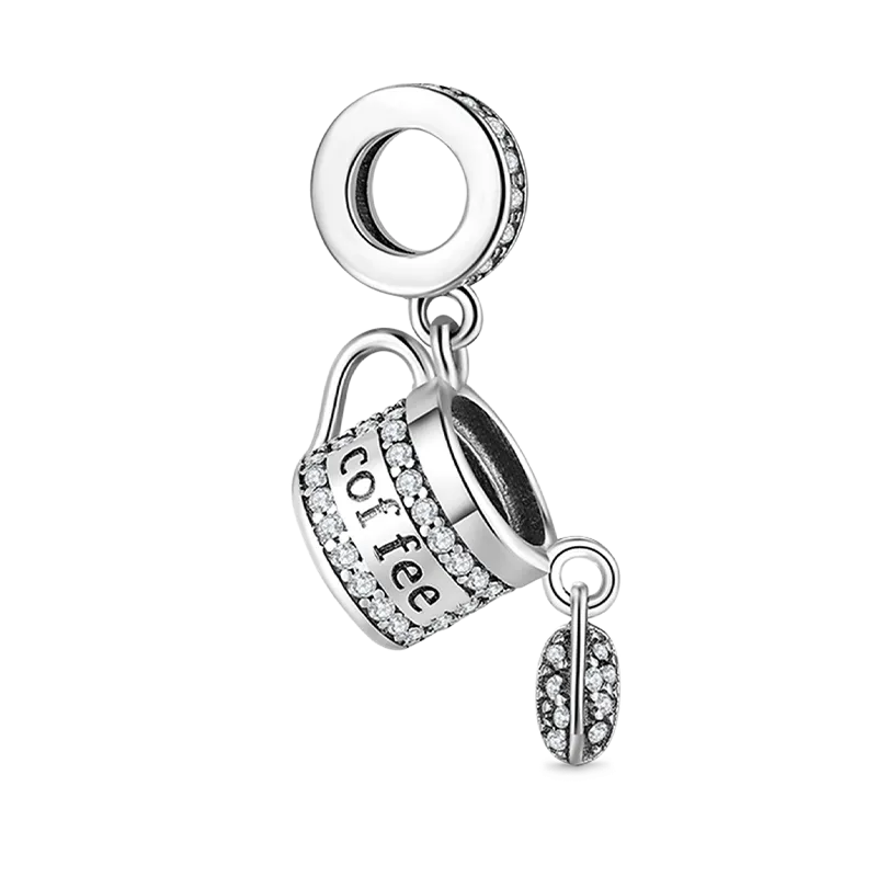 Charm Ciondolo Caffè in Argento 925 con Clear CZ Stones