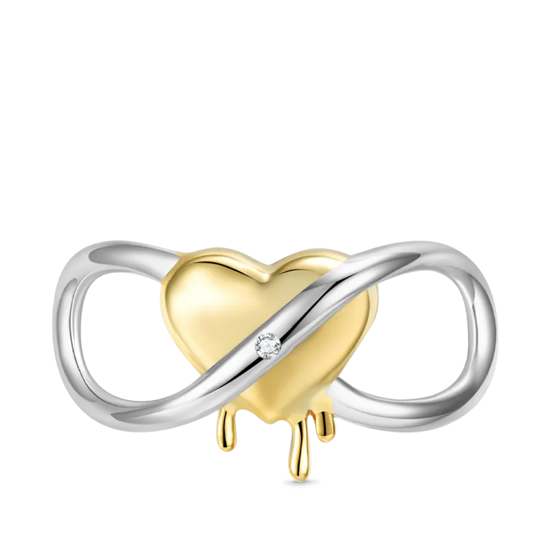 Charm D'Amore Infinito Con Perla A Cuore In Argento 925 Placcata Oro 18K