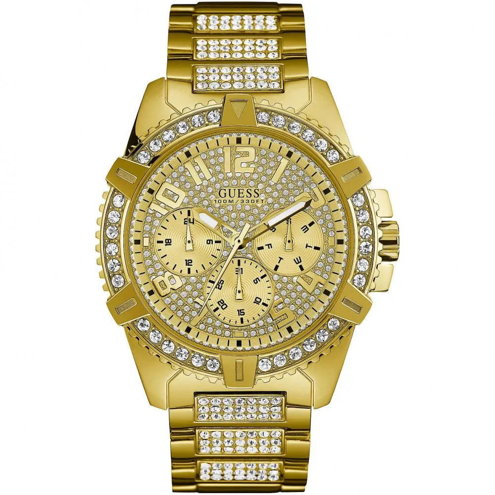 Orologio Uomo GUESS FRONTIER W0799G2 Multifunzione Acciaio Gold Dorato Swarovki