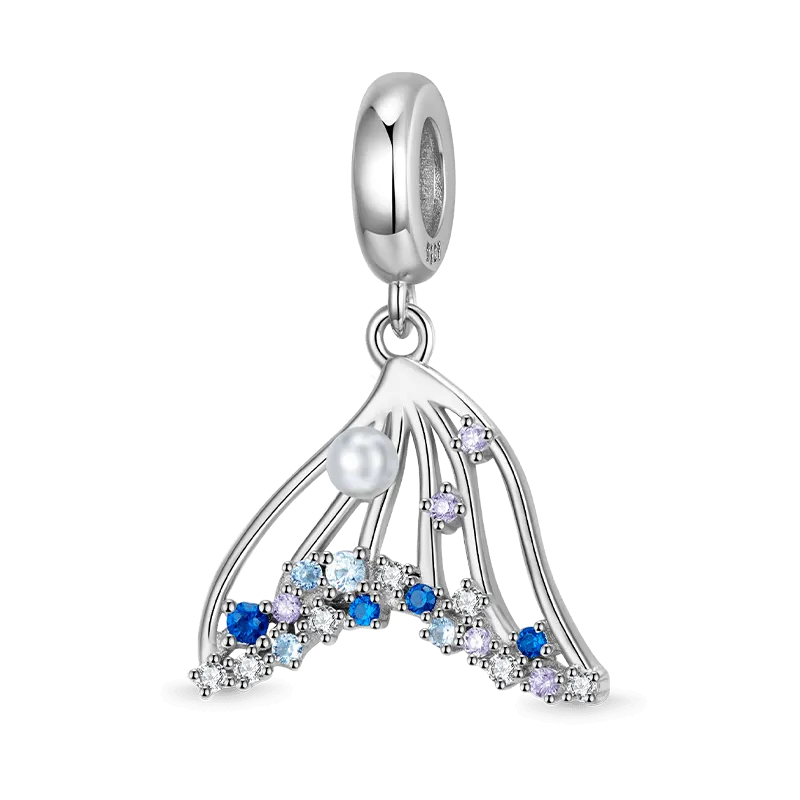 Charm Ciondolo Coda Di Sirena In Argento Sterling 925 Intarsiato Con Pietre Cz