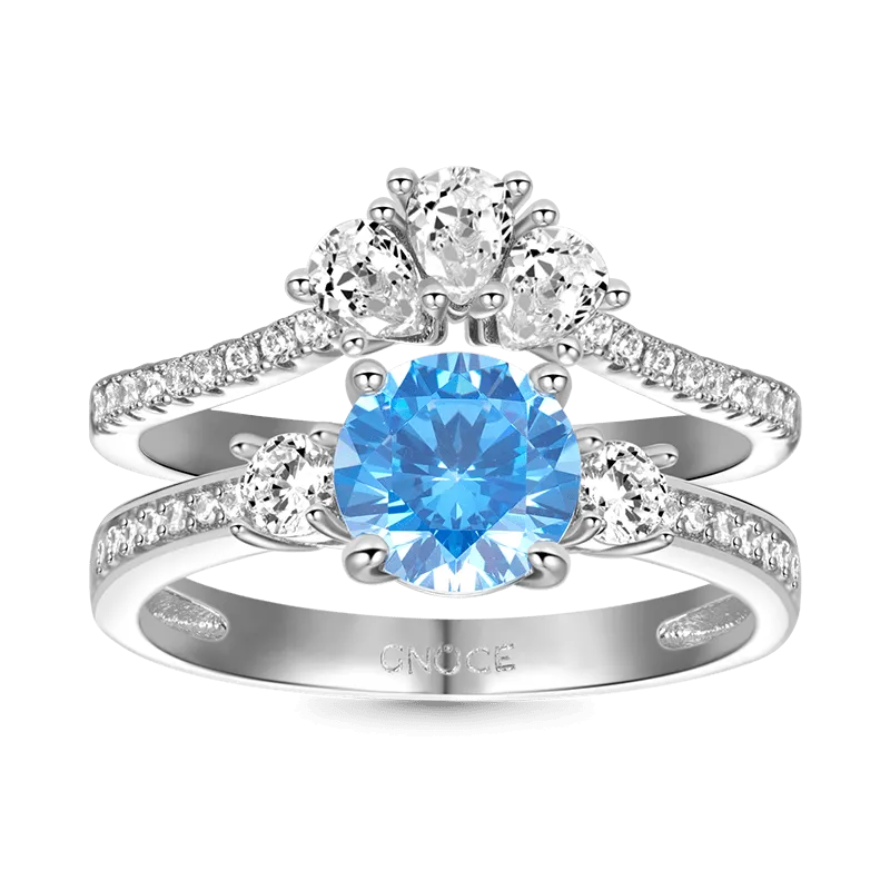 Gnoce Set Di Anelli  Forma Di Teschio Scintillante Blu Dal Taglio Rotondo Classico