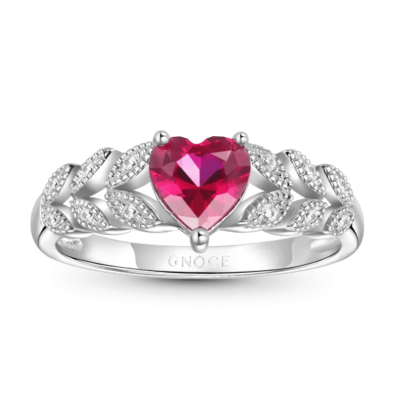 Gnoce Anello Di Fidanzamento Con Granato A Tre Punte A Cuore In Argento S925