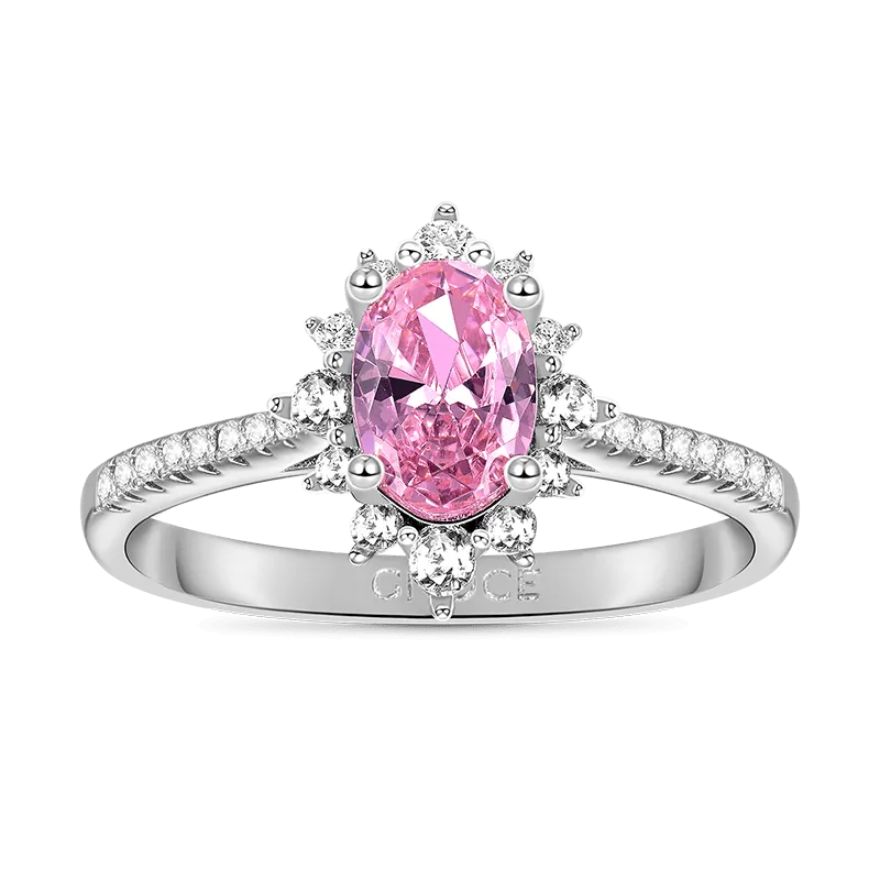 Gnoce Anello Di Fidanzamento Con Alone Rosa Ovale A Quattro Punte In Argento S925