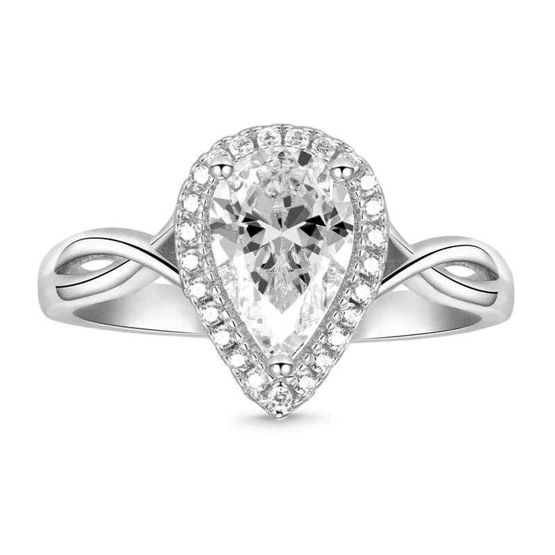Gnoce Anello Di Fidanzamento Crossover Pear Halo In Argento S925