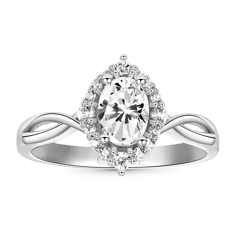 Gnoce Anello Di Fidanzamento Con Alone Ovale A Quattro Punte