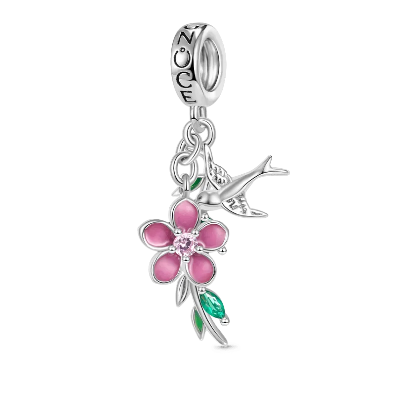 Gnoce Charm Ciondolo Una Rondine E Un Fiore