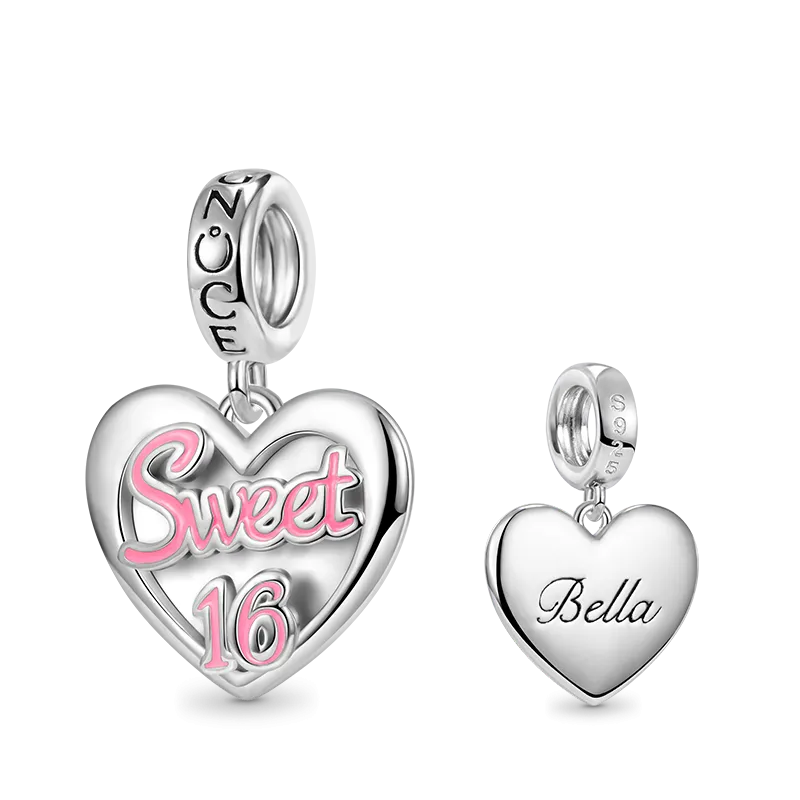 Gnoce Charm Ciondolo Cuore Inciso "Sweet 16"