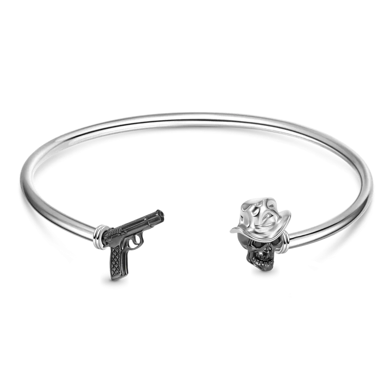 Gnoce Bracciale Rigido Aperto Rimovibile Teschio & Pistola
