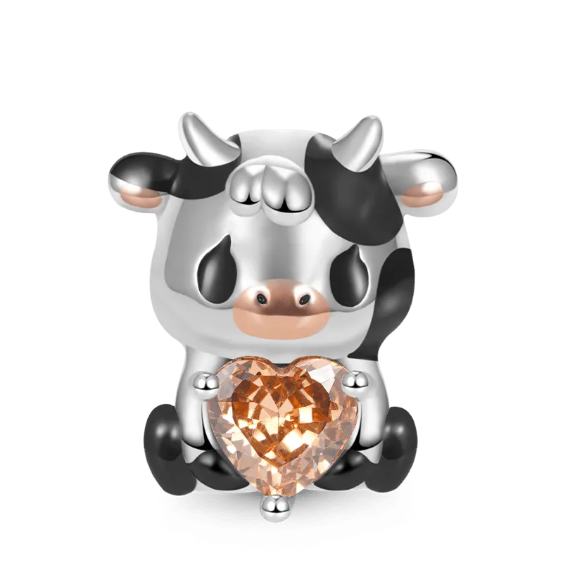 Gnoce Charm Piccola Mucca Abbraccia la Pietra Cuore
