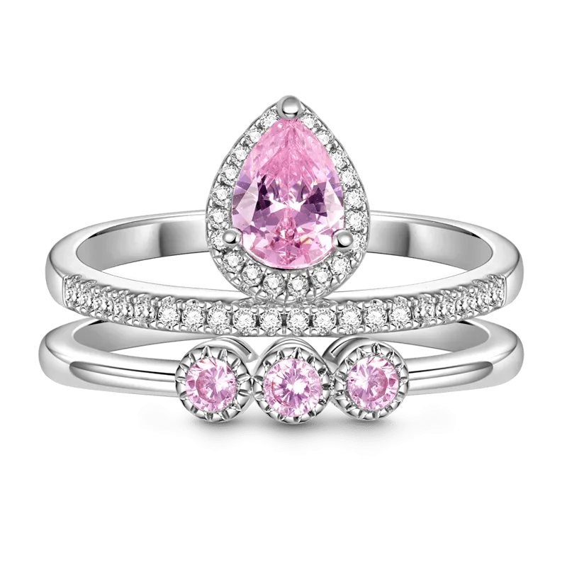 Gnoce Set Di Anelli Impilabili Con Doppio Taglio A Pera Rosa