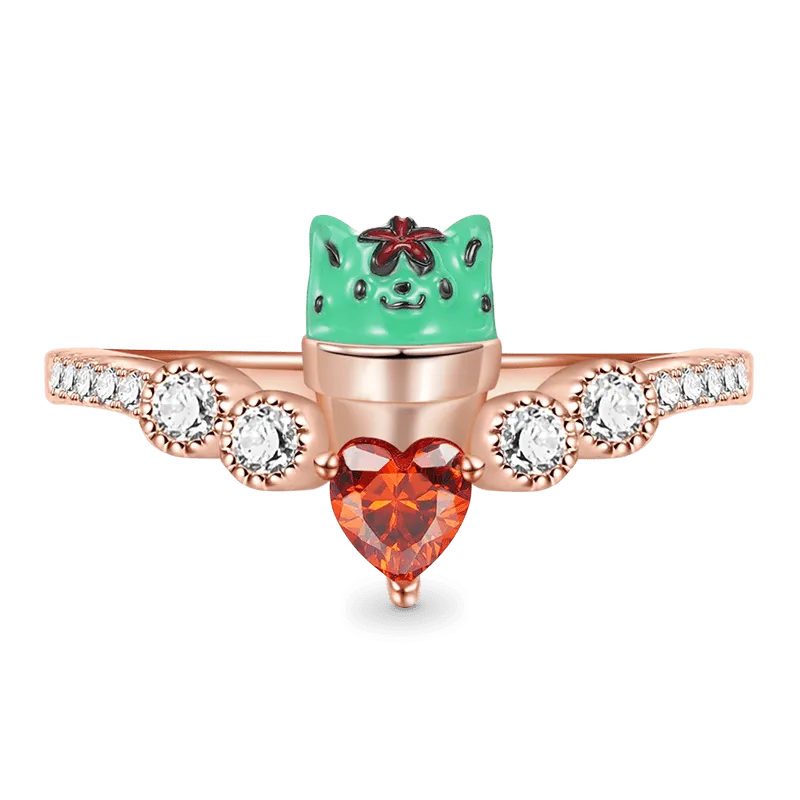 Gnoce Anello A V Cactus Gatto E Rubino Cuore