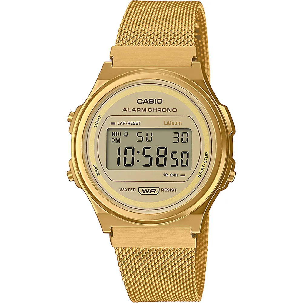 Orologio CASIO A171WEMG-9ADF Digitale VINTAGE Acciaio Gold Mesh Chrono Alarm