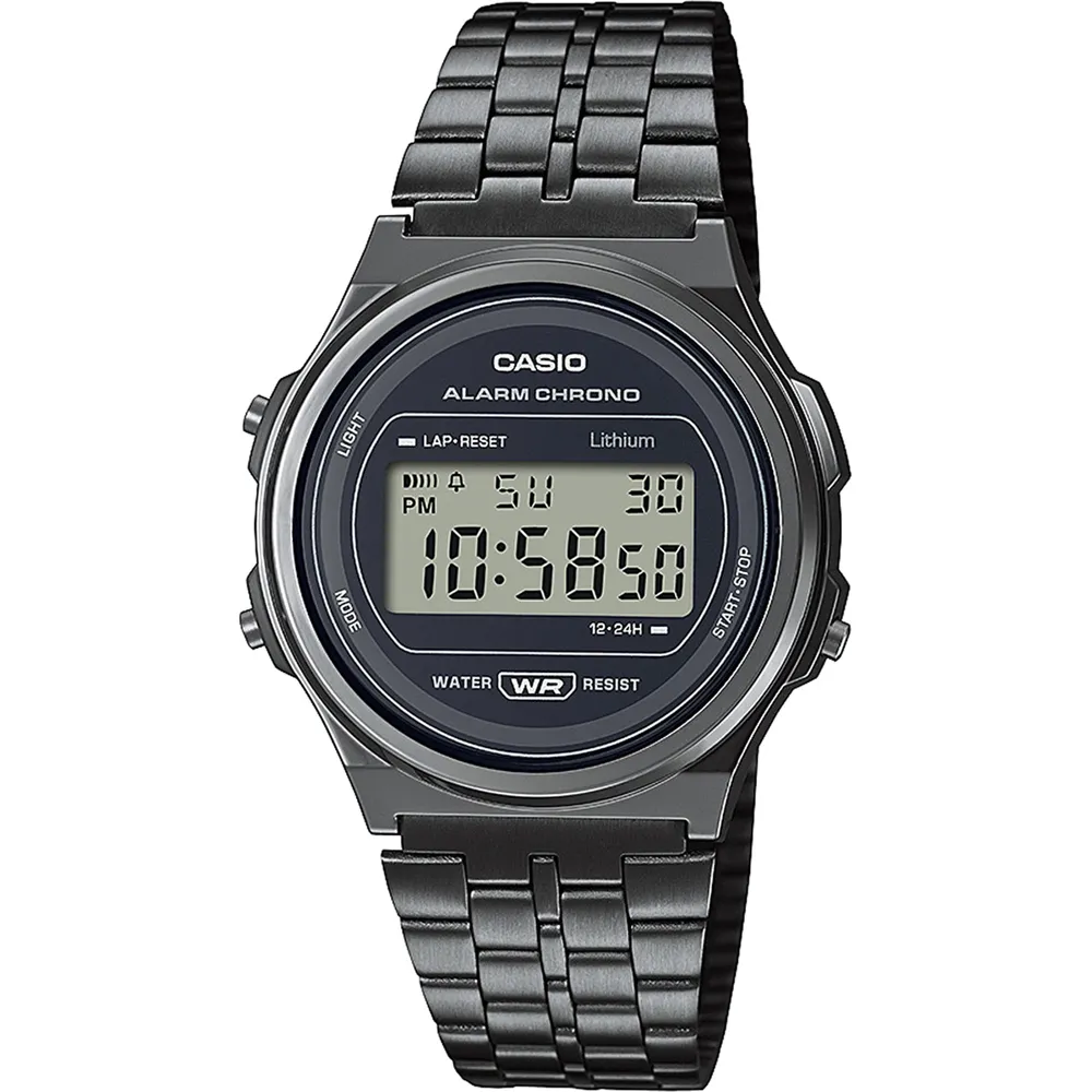 Orologio CASIO A171WEGG-1ADF Digitale VINTAGE Acciaio IP Nero Chrono Alarm