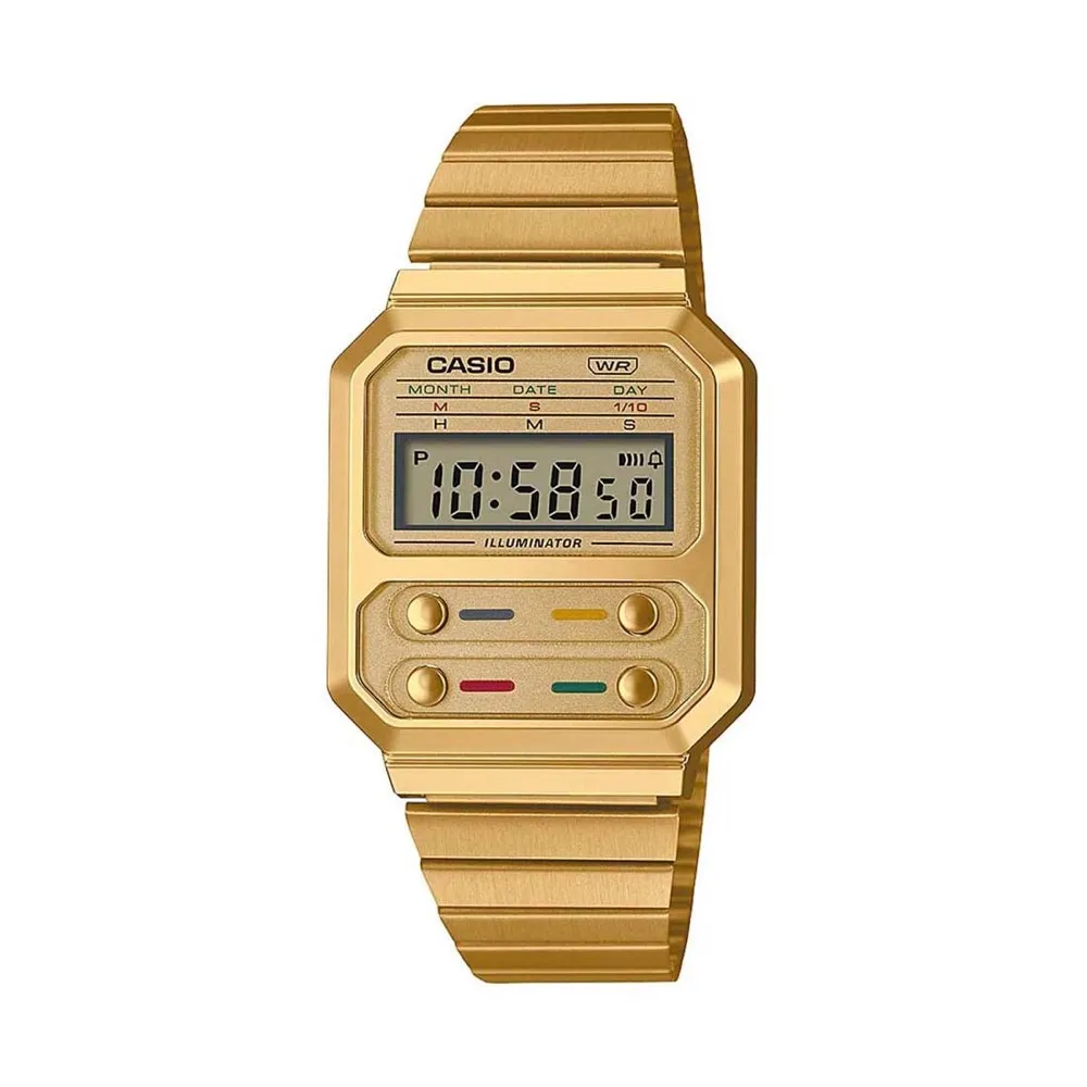 Orologio CASIO A100WEG-9ADF Digitale VINTAGE Acciaio Gold Chrono Alarm