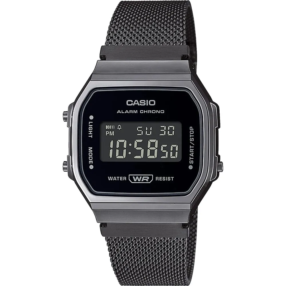 Orologio CASIO A168WEMB-1BDF Acciaio Nero Mesh Chrono Alarm Unisex VINTAGE