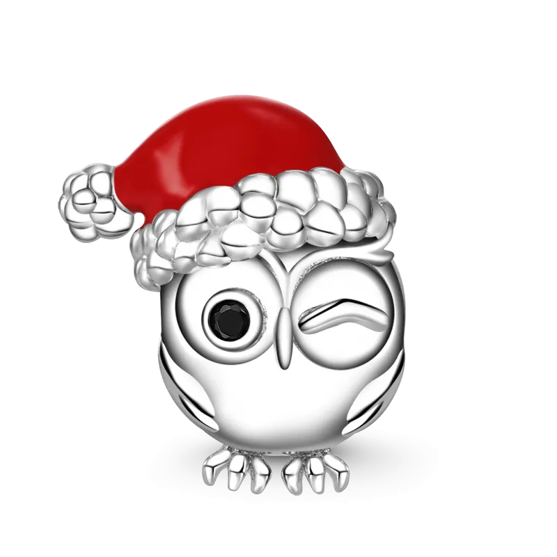 Gnoce Charm Gufo Con Cappello Di Babbo Natale