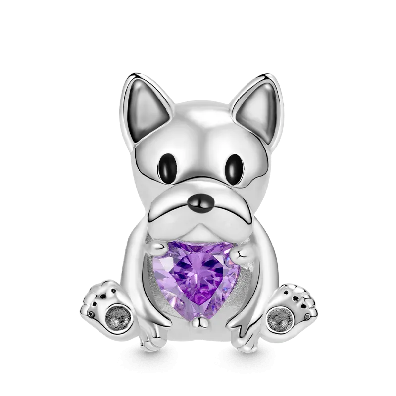 Charm  Cane Abbraccia la Pietra Cuore in Argento S925