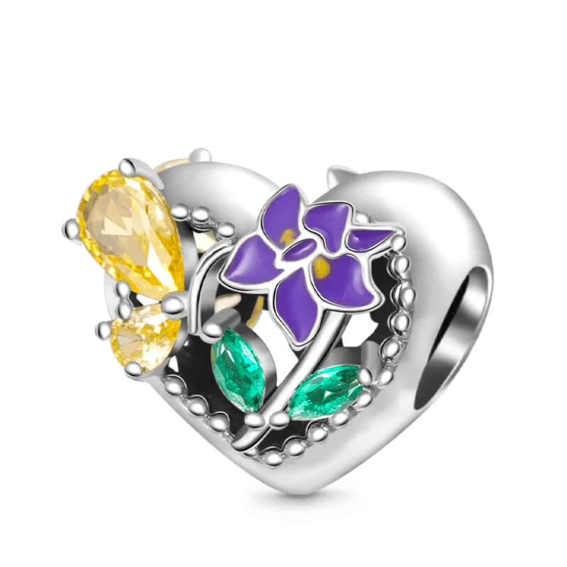 Gnoce Charm Charm Openwork Cuore Fiore di Nascita Personalizzato