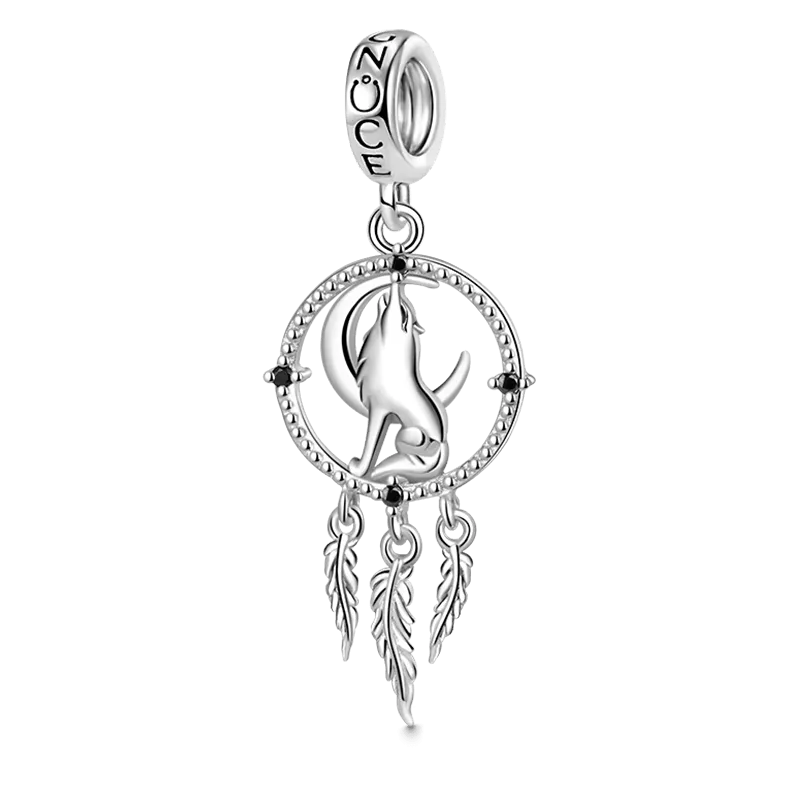 Gnoce Charm Ciondolo Acchiappasogni Con Un Lupo & Luna