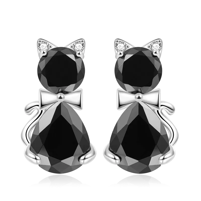 Orecchini A Bottone Gatto Nero Scintillante