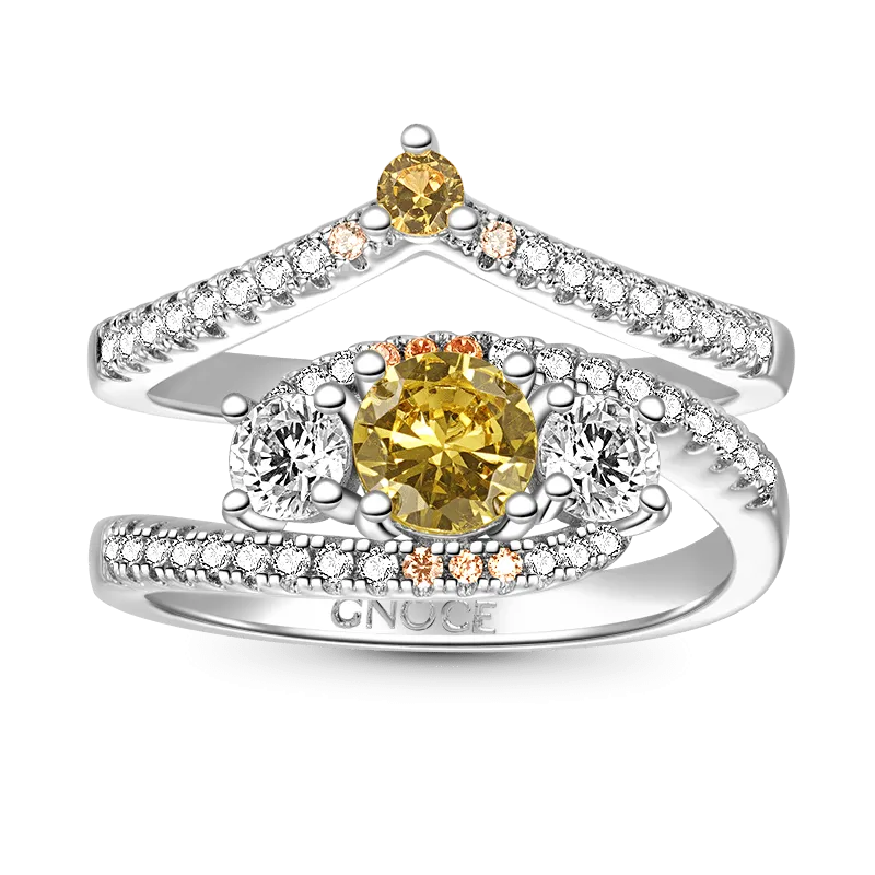 Gnoce Anello Impilabile in Pietra Cz Gialla Taglio Rotondo