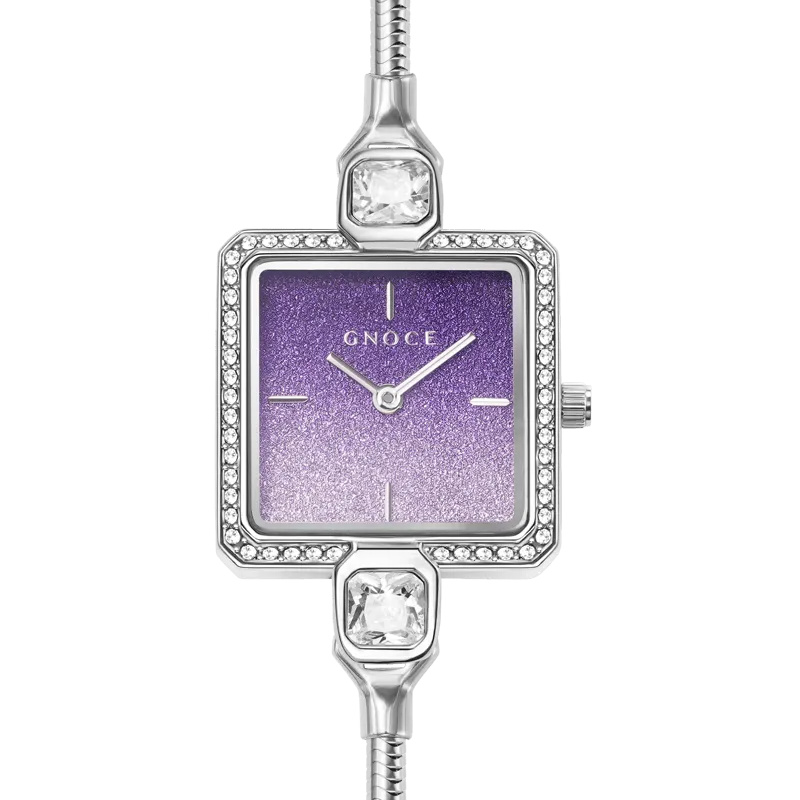 Orologio Quadrato Viola Con Quadrante Glitter Può Essere Personalizzato Con Charm