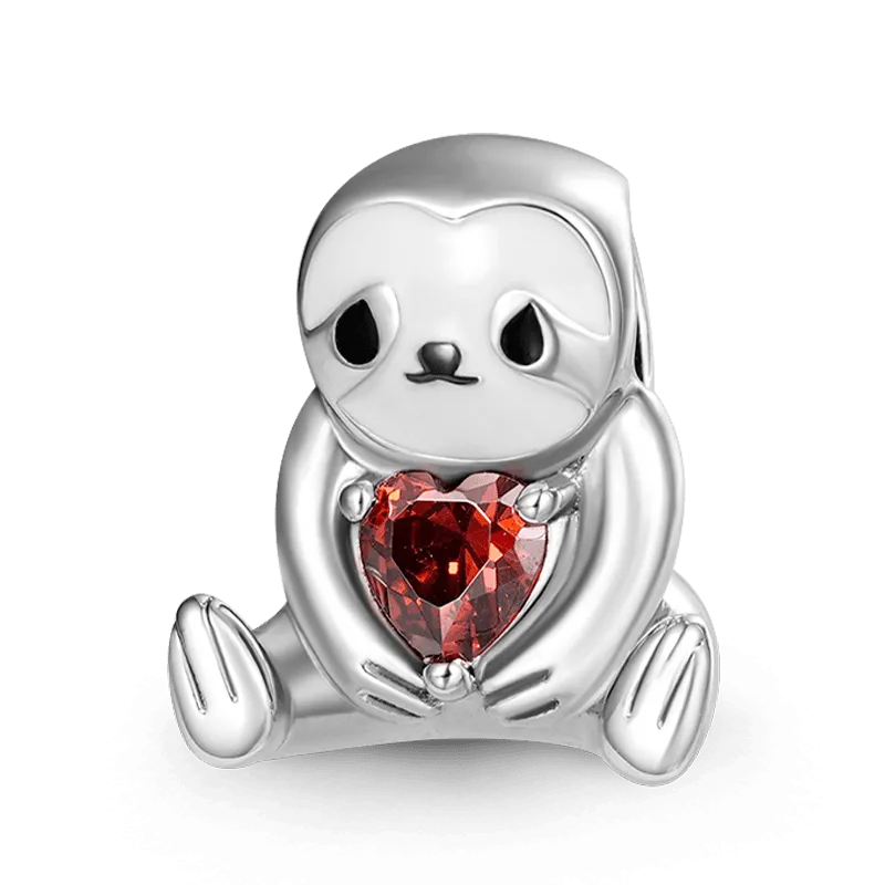 Gnoce Bradipo Abbraccia la Pietra Cuore in Argento S925