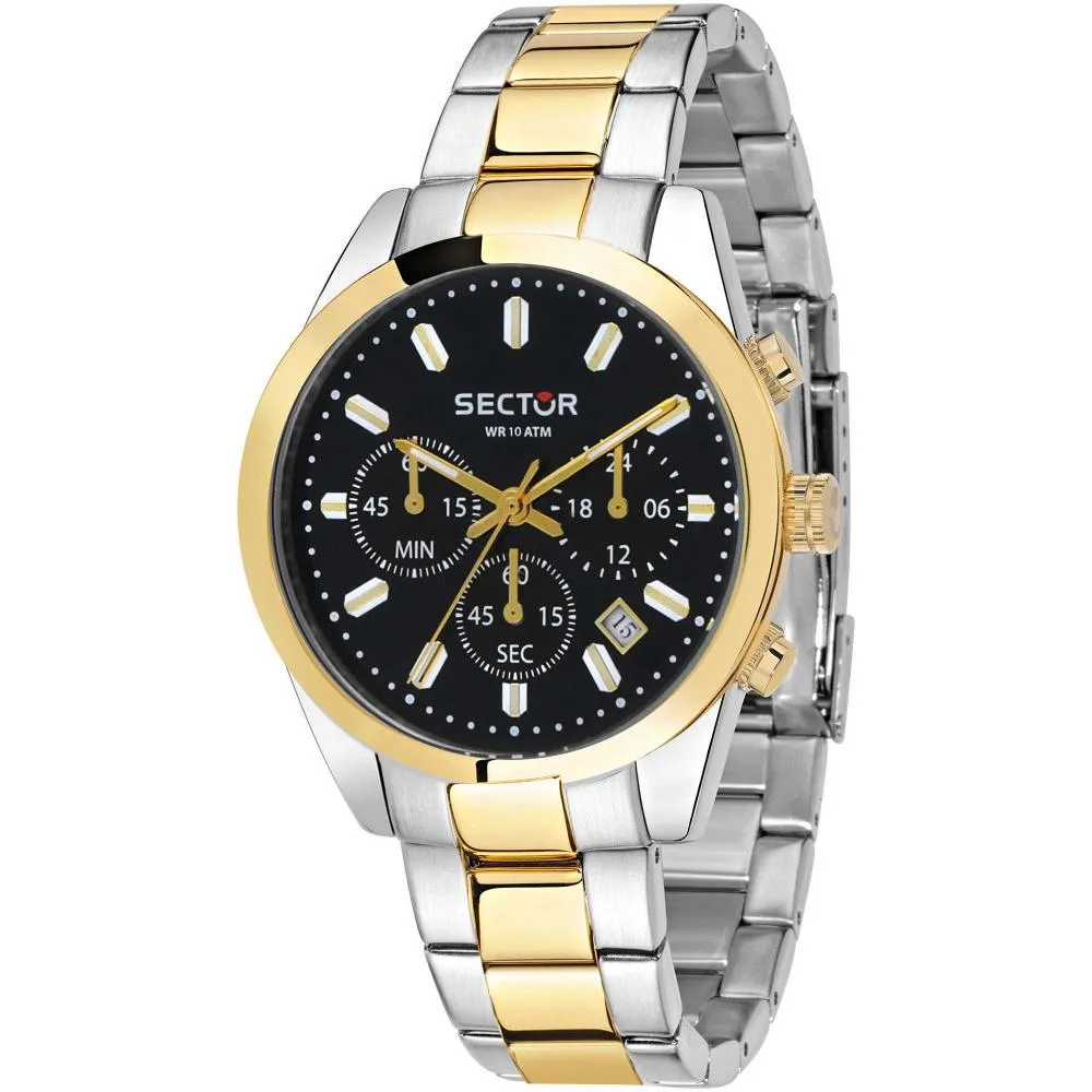 Orologio Uomo SECTOR 245 R3273786001 Chrono Acciaio Nero Bicolor Gold Sub 100mt