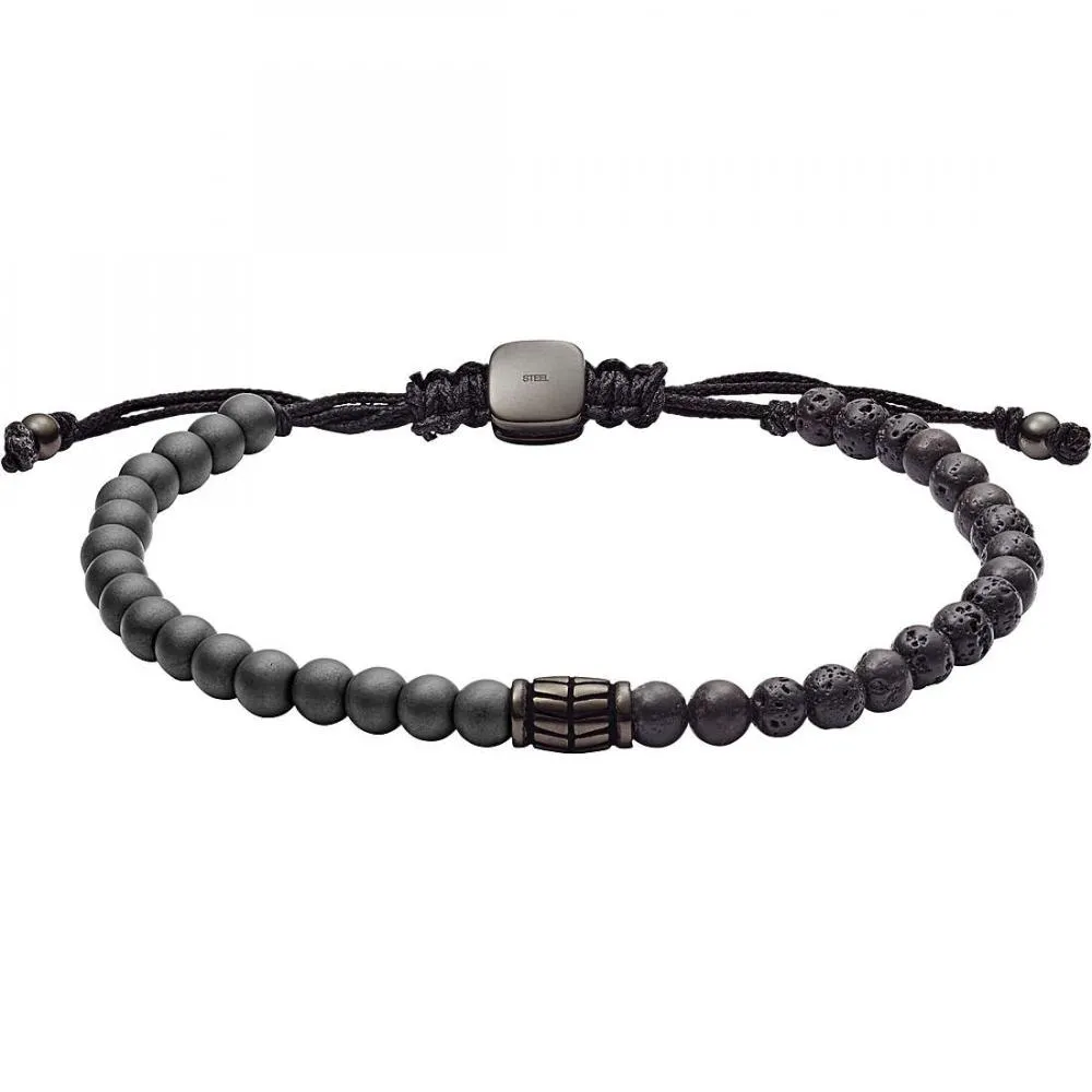Bracciale Uomo FOSSIL JF03008793 Ematite Pietra Lavica Nero Grigio