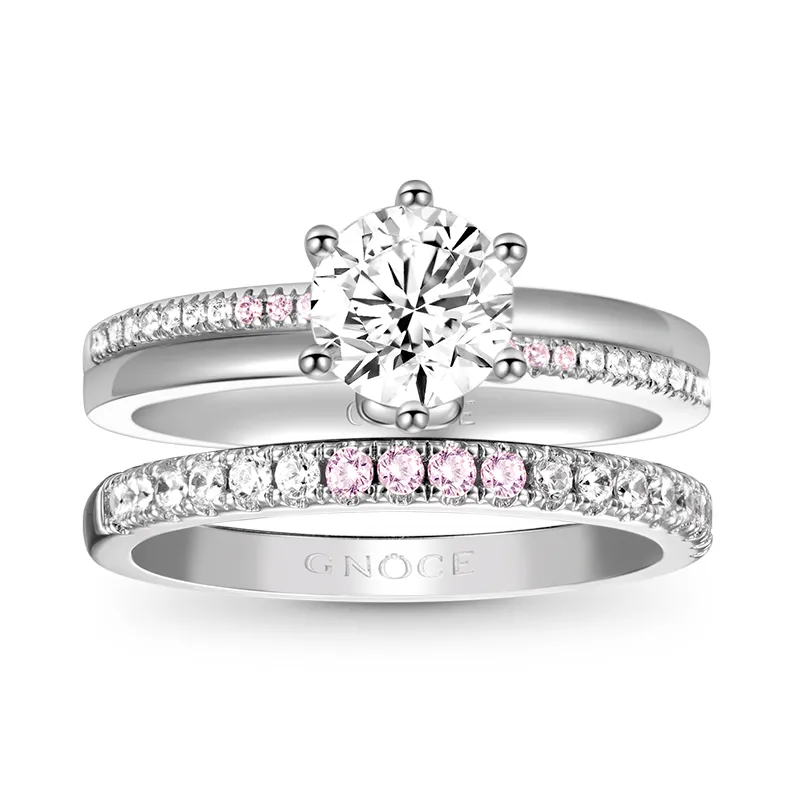 Gnoce Set di Anelli Impilabili a Doppio Taglio Rotondo Trasparente