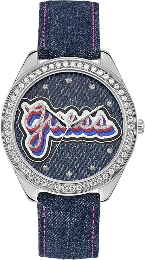 Orologio Donna GUESS DREW W1276L1 Vera Pelle Blu Jeans Swarovski