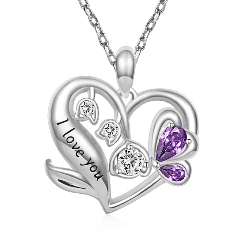 Gnoce Collana Cuore Fiore Viola"I Love You"