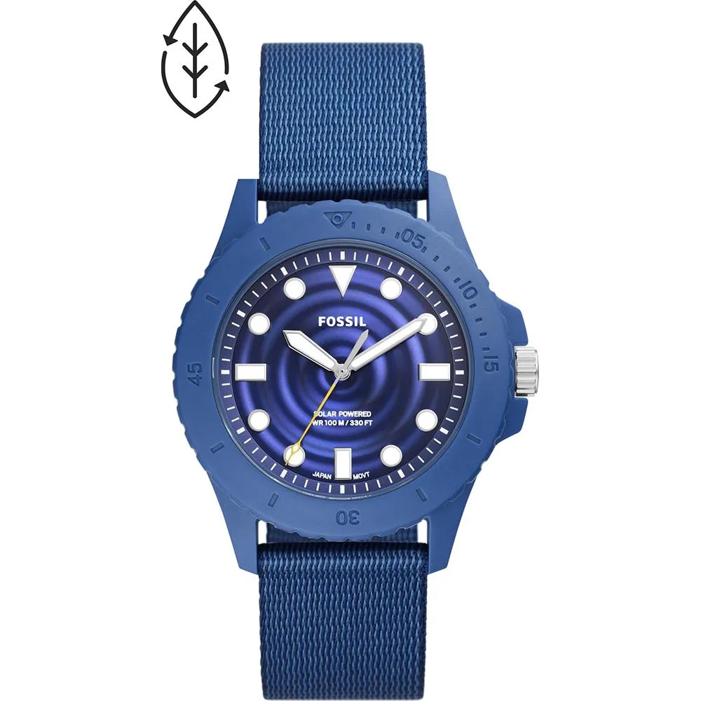Orologio Solare Uomo FOSSIL FB-01 FS5893 Tessuto Blu TIDE OCEAN Sub 100mt