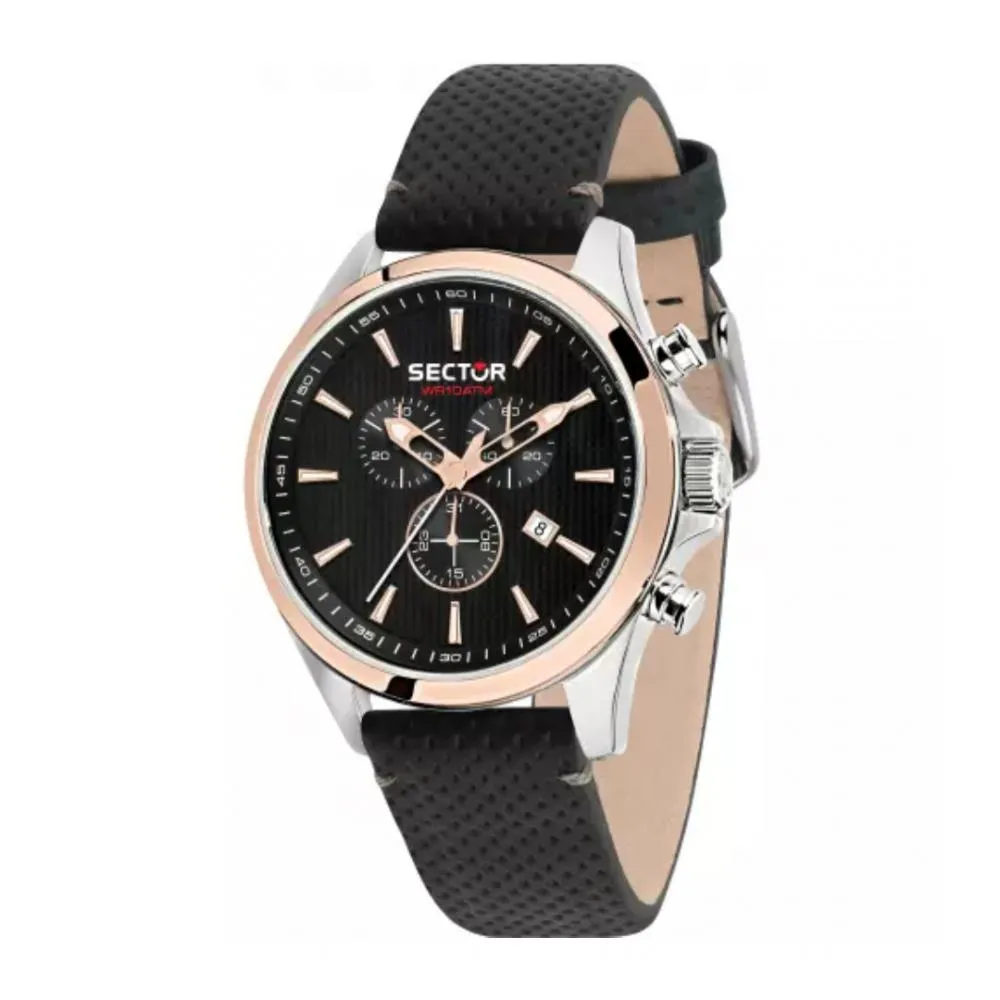 Orologio Uomo SECTOR 180 R3271690028 Chrono Pelle Nero Rosè Sub 100mt
