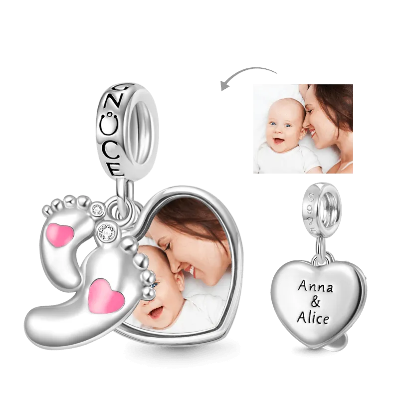 Gnoce Ciondolo Doppio Foto Incisibile Impronte del Bambino & Cuore d'Amore