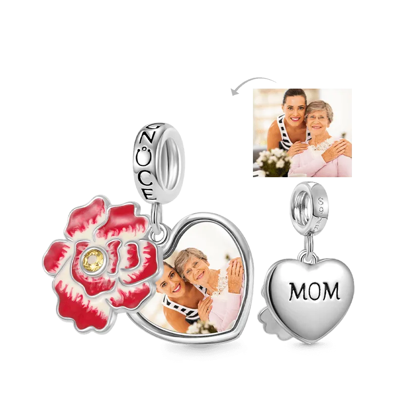 Gnoce Ciondolo Doppio Foto Cuore e Fiore Personalizzato