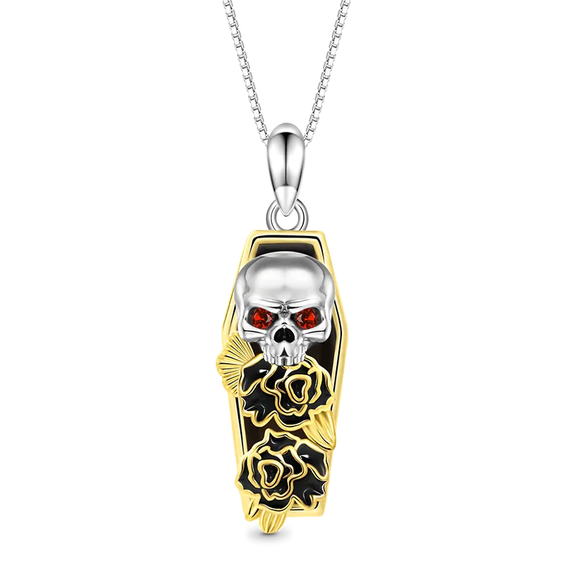 Gnoce Collana Teschio Con Rose Nella Bara