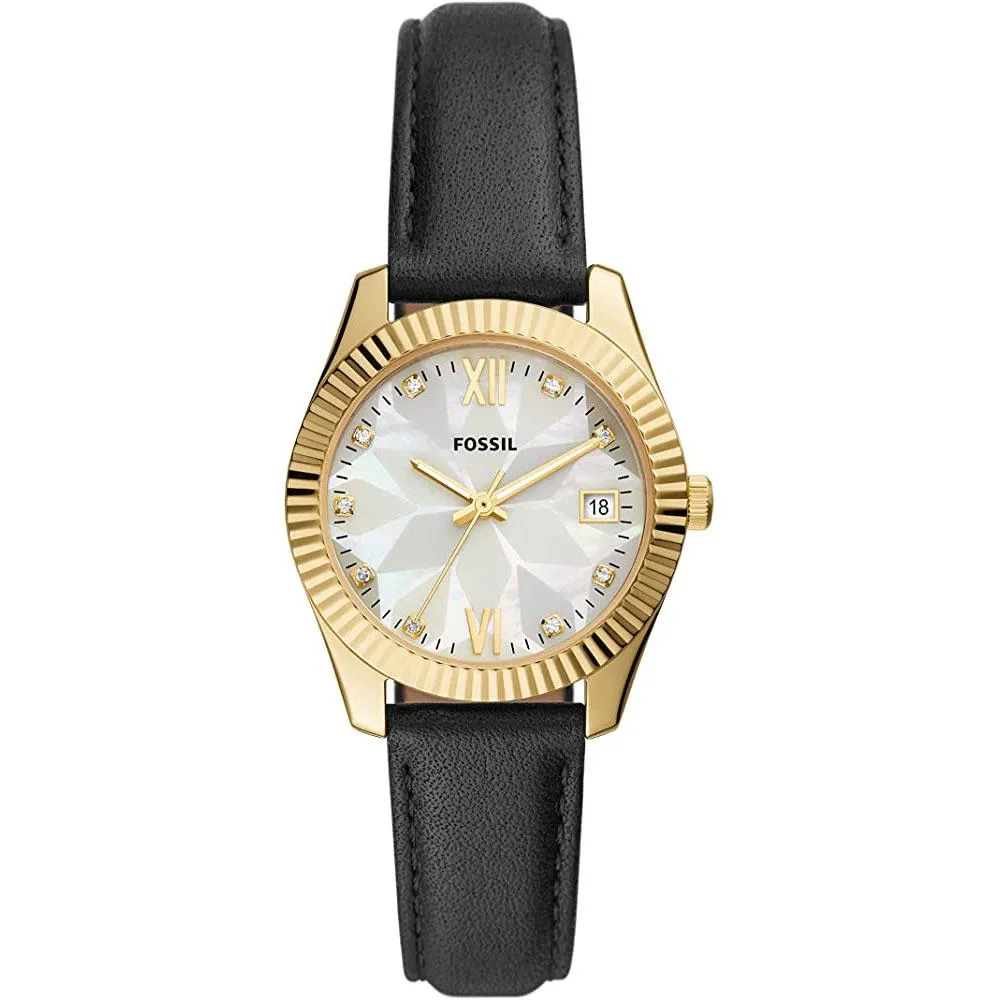 Orologio Donna FOSSIL SCARLETTE ES5149 Vera Pelle Nero Bianco Gold Dorato