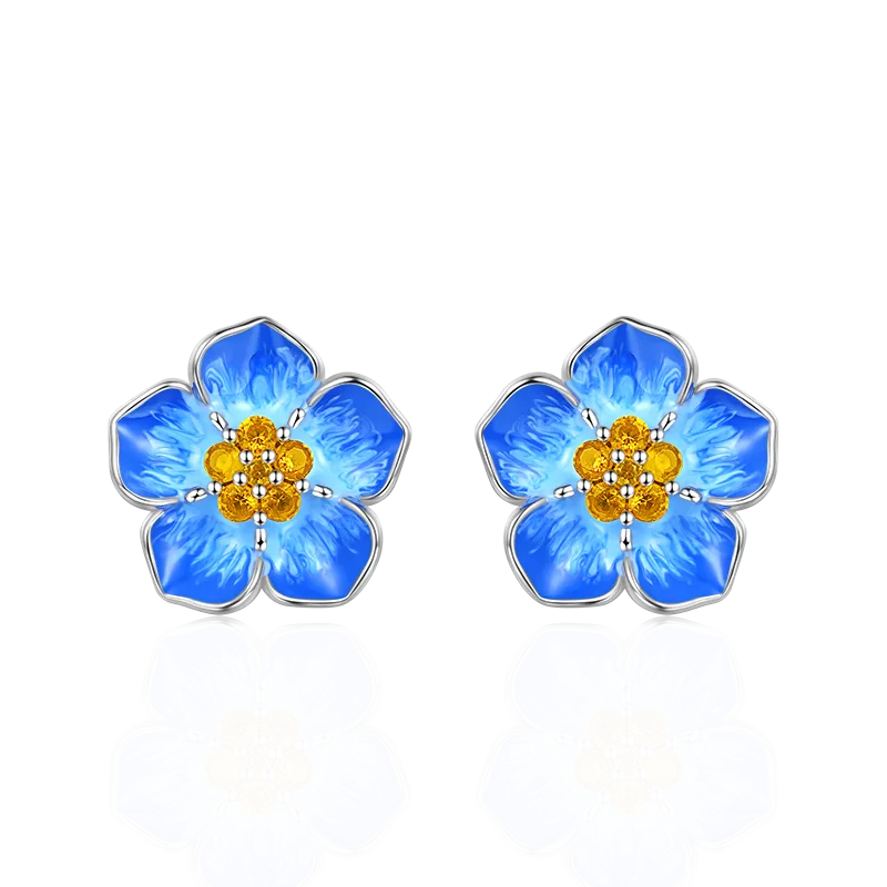 Gnoce Orecchini a Bottone Fiori Blu Ti Scordar di Me