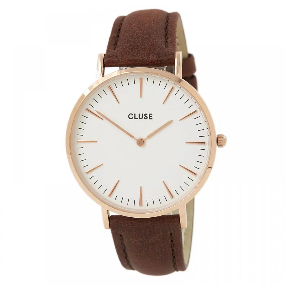 Orologio Donna CLUSE LA BOHEME CL18010 Vera Pelle Marrone Bianco Rosè