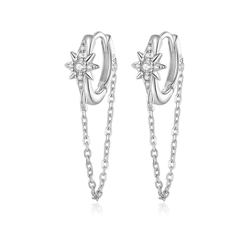 Gnoce Orecchini Stella A Sei Punte Con Catena