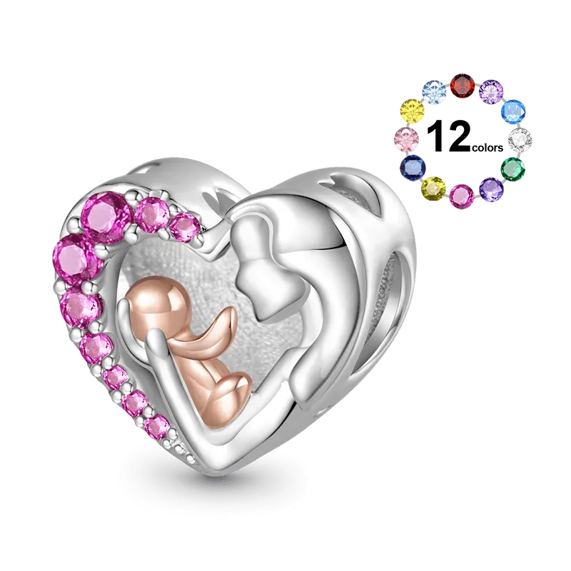 Gnoce Charm Incisibile Pietra Cuorela Mamma Abbraccia Il Bambino Con Birthstone