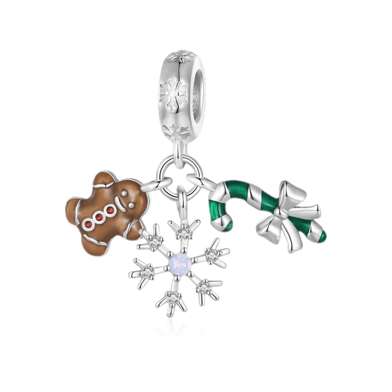 Gnoce Ciondolo Triplo Di Natale Omino di pan di zenzero, fiocco di neve & bastoncino di zucchero