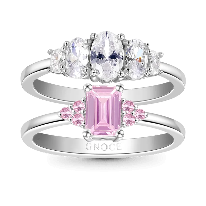 Gnoce Set di Anelli Impilabili a Doppio Rettangolo Rosa