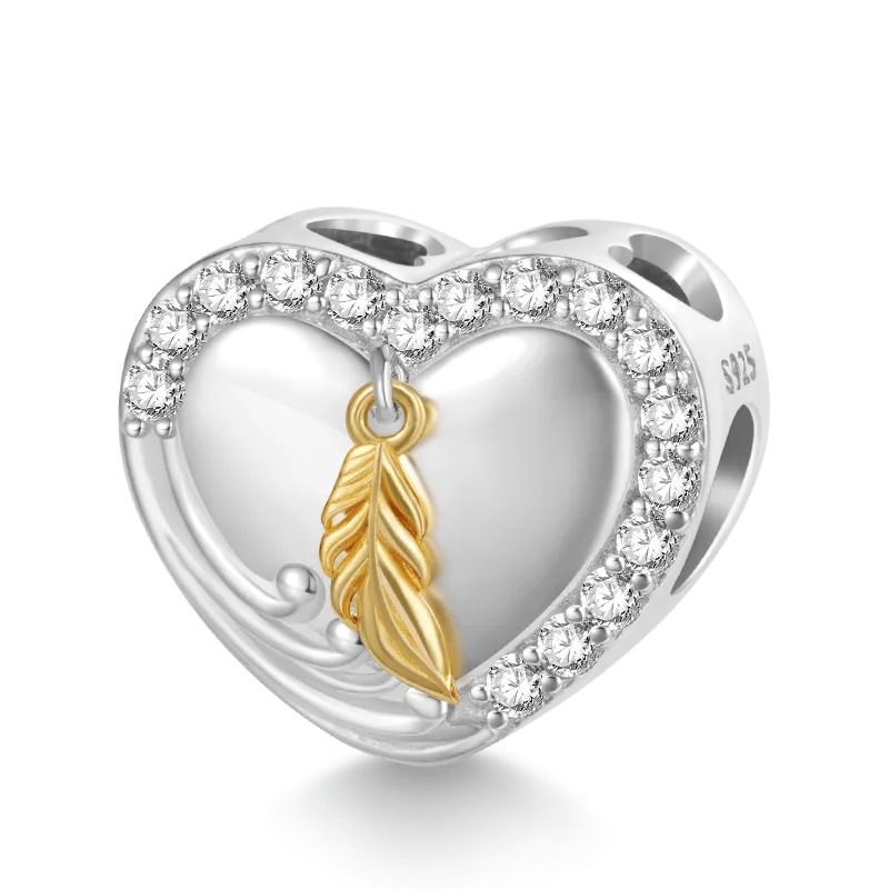 Gnoce "Le Piume Appaiono Quando Gli Angeli Sono Vicini" Charm Cuore In Piuma D'Oro