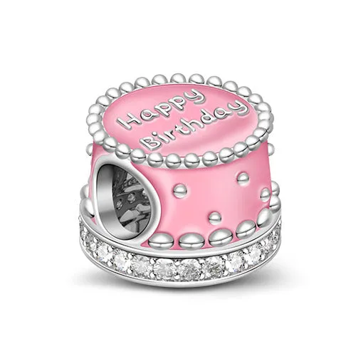 Gnoce "Buon Compleanno" Charm Torta Rosa in Argento Sterling 925